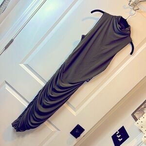 Express midi bodycon fitted ruched asymmetrical olive green dress! S / 6 / 4